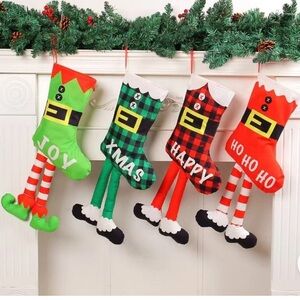 Festive Christmas Elf leggy Stockings Set of 4